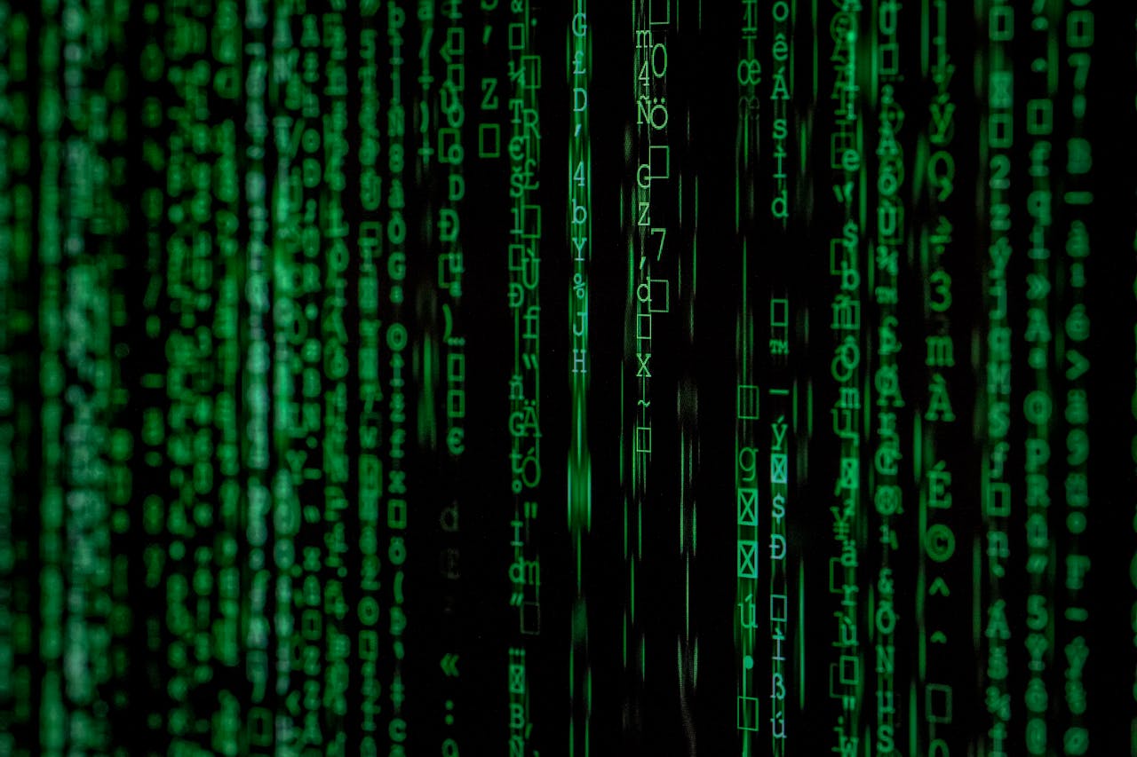 menu-01 Abstract green matrix code background with binary style.